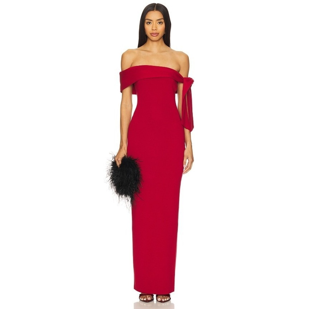 SNDYS Revolve Red Off Shoulder Maxi Dress NWT Sz M Knit Formal Wedding Guest